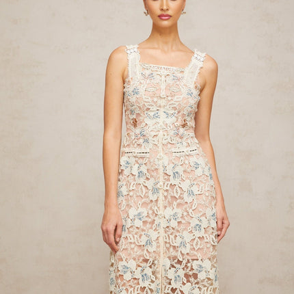Elaina White Lace Midi Dress Calf-length