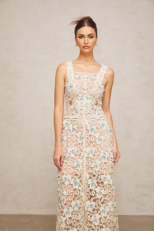 Elaina White Lace Midi Dress Calf-length