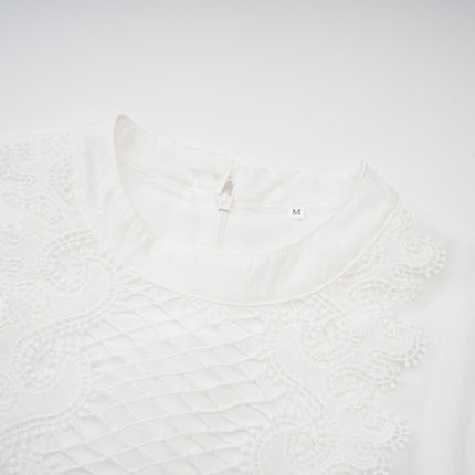 Elaina White Lace Trim Belted Midi Dress