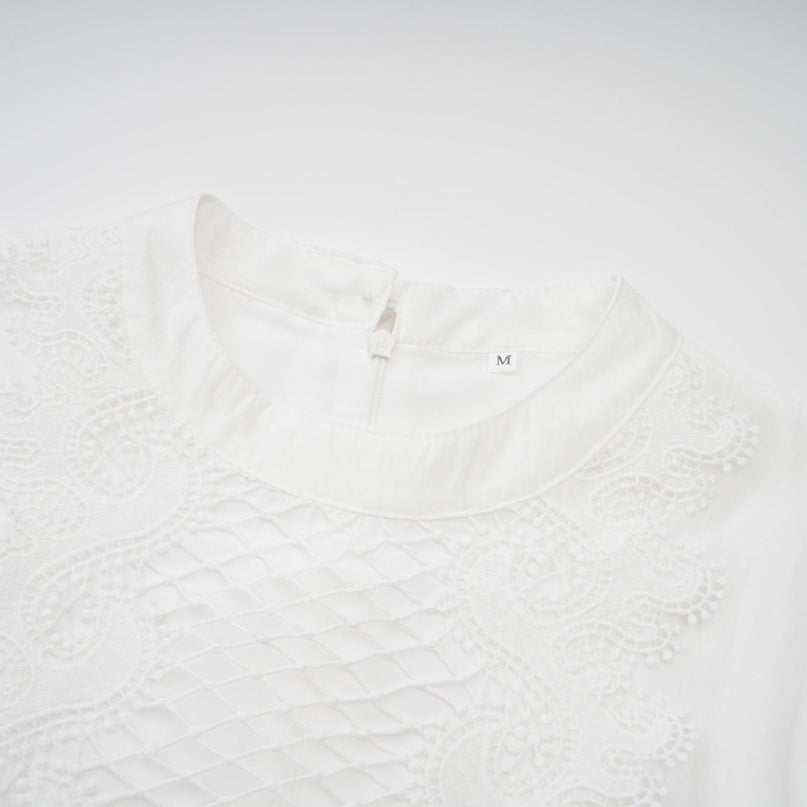 Elaina White Lace Trim Belted Midi Dress