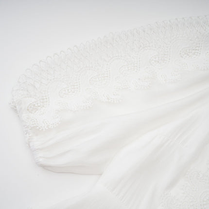 Elaina White Lace-trim Panelled Belted Midi Dress