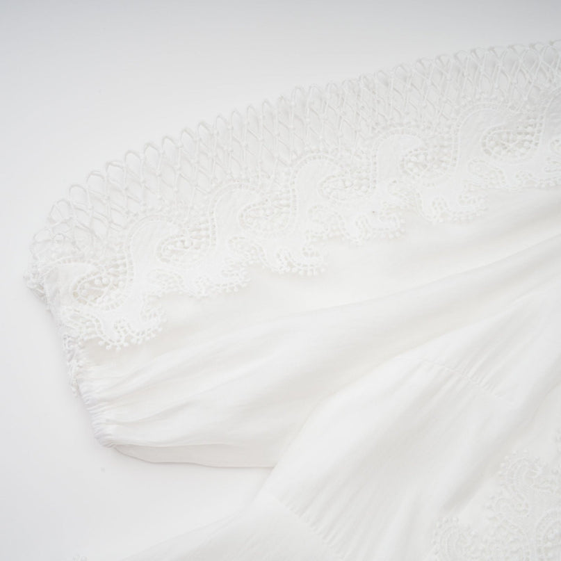 Elaina White Lace-trim Panelled Belted Midi Dress