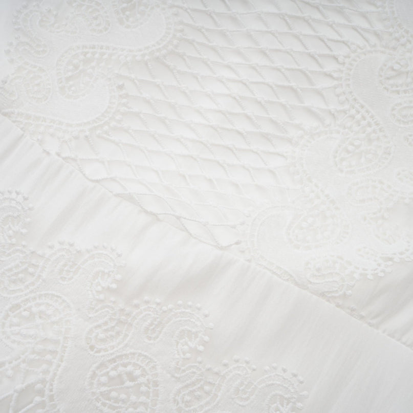 Elaina White Lace-trim Panelled Belted Midi Dress