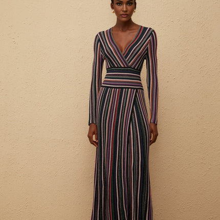 Elda Black Metallic Stripe Maxi Dress