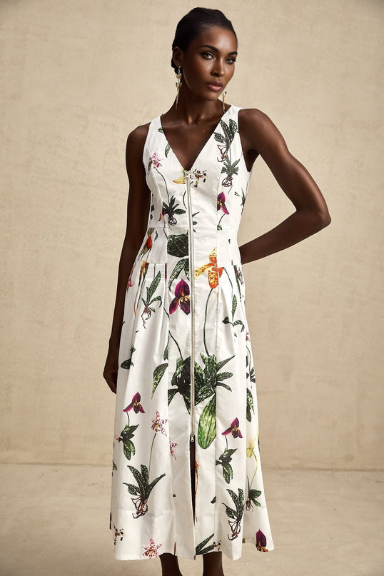 Elda Floral Midi Dress White Multicolor