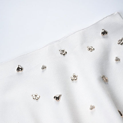 Elda White Floral Embellished Cropped Top and Flared Skirt