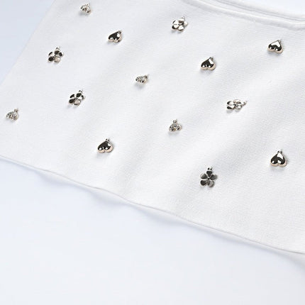 Elda White Floral Embellished Cropped Top and Flared Skirt