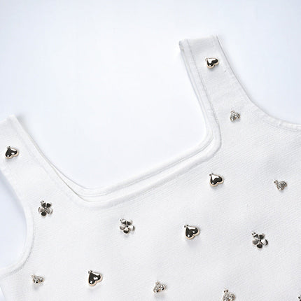 Elda White Floral Embellished Ruffle Hem Knit Dress