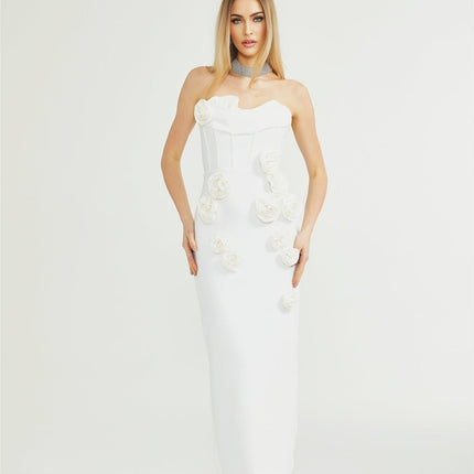 Elda White Floral Midi Dress