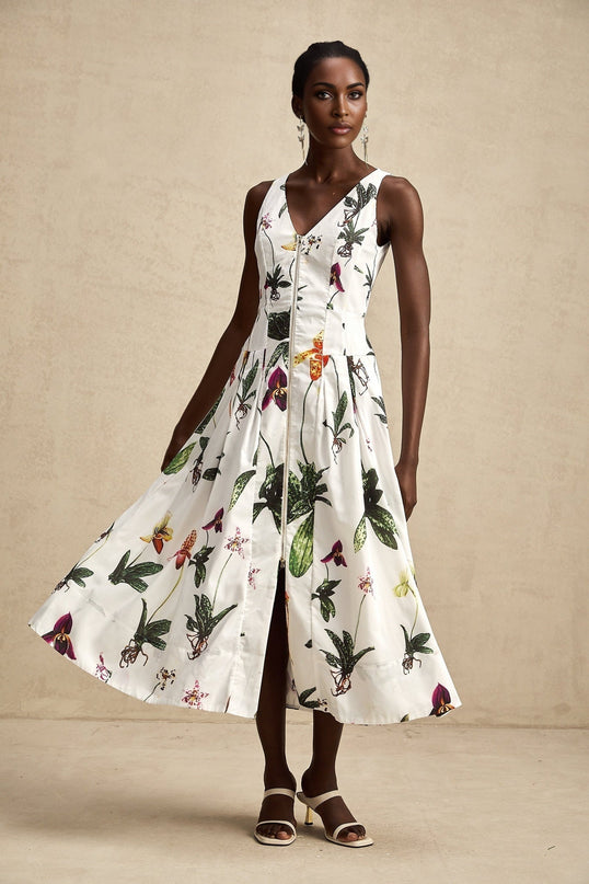 Elda White Floral Midi Dress