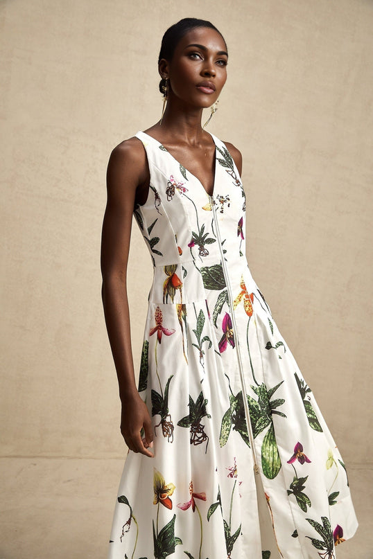 Elda White Floral Midi Dress
