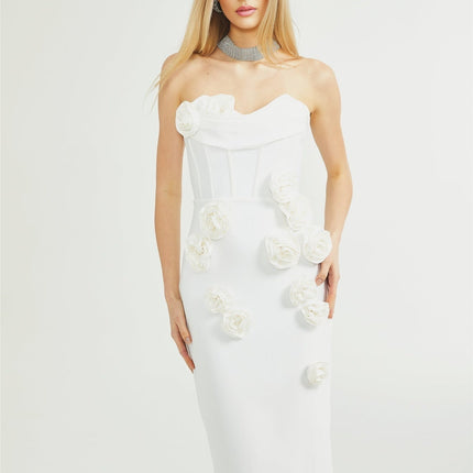 Elda White Sleeveless Floral Midi Dress