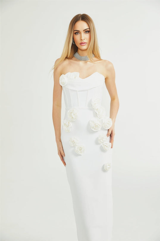 Elda White Sleeveless Floral Midi Dress