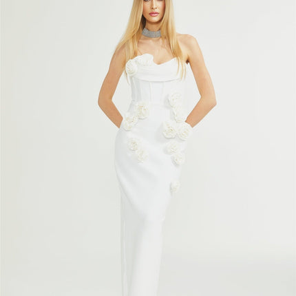 Elda White Sleeveless Floral Midi Dress