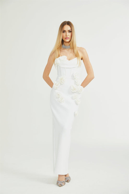 Elda White Sleeveless Floral Midi Dress