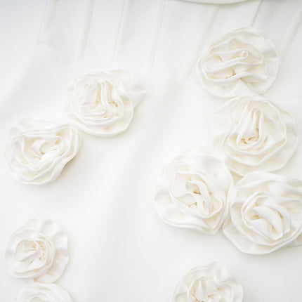 Elda White Sleeveless Floral Midi Dress with Faux-Flower Detailing