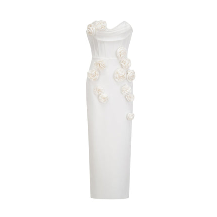 Elda White Sleeveless Floral Midi Dress