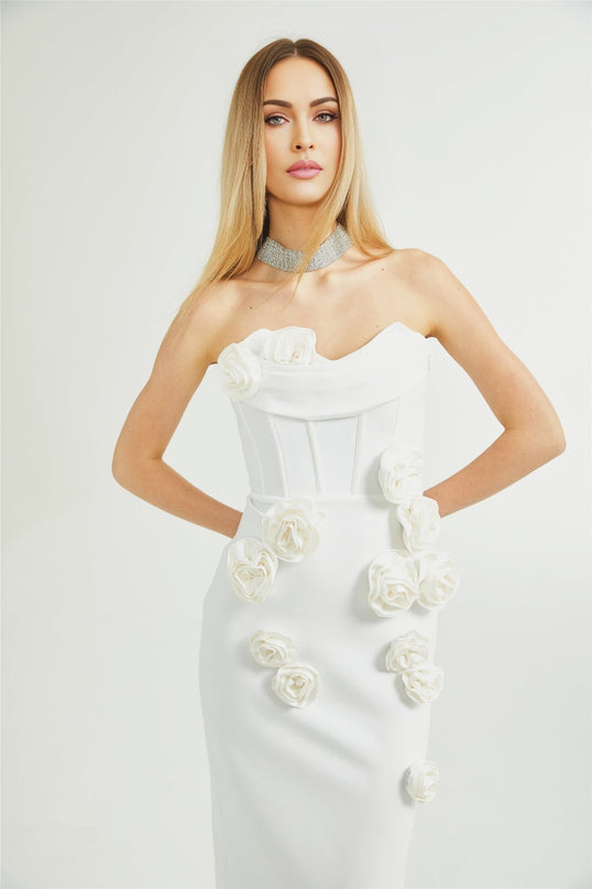 Elda White Sleeveless Floral Midi Dress