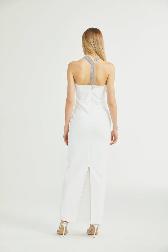 Elda White Sleeveless Floral Midi Dress