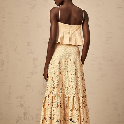 Eleanor Khaki Floral Appliqué Skirt Top Set