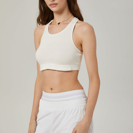 Eleanor White Cotton Cropped Top with Racerback Design