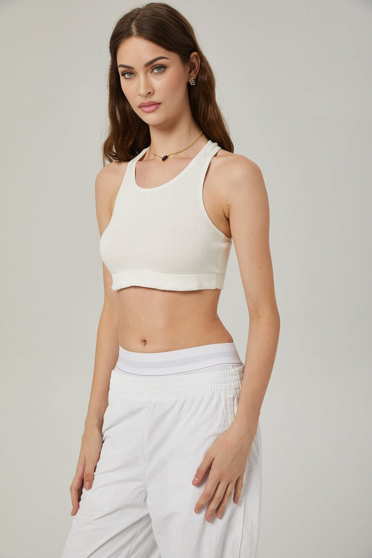 Eleanor White Cotton Cropped Top with Racerback Design