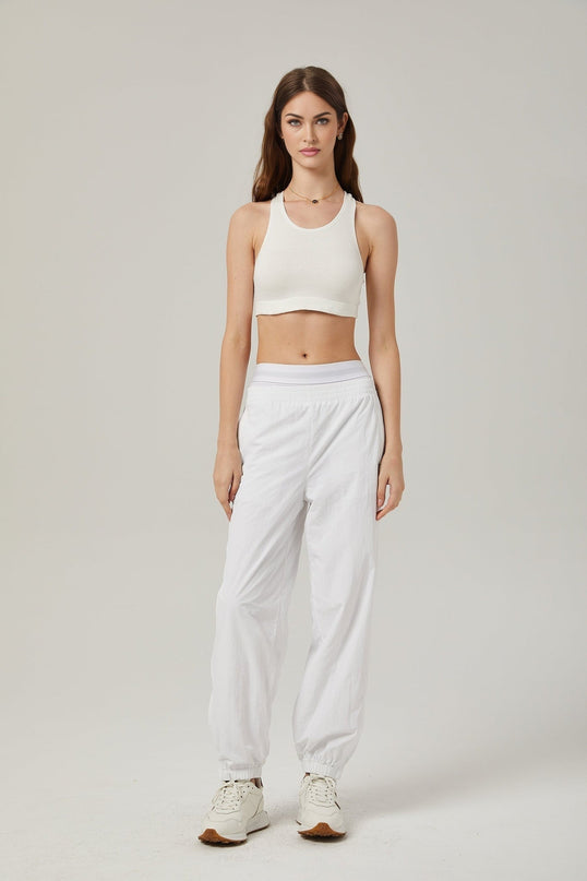 Eleanor White Cotton Cropped Top Racerback V-Neck Elasticated Underband
