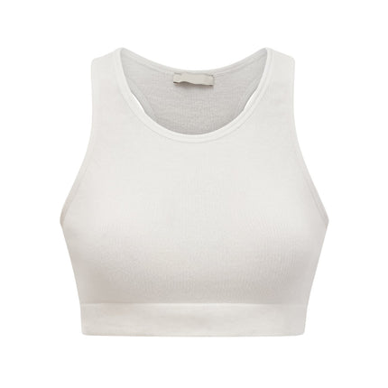 Eleanor White Cotton Cropped Top Racerback V-Neck Elasticated Underband