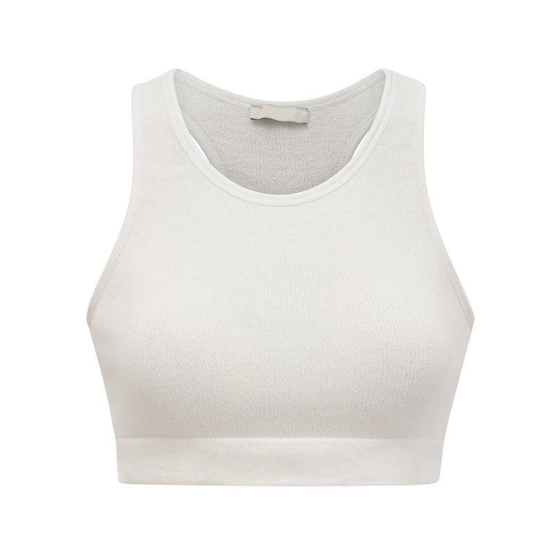 Eleanor White Cotton Cropped Top Racerback V-Neck Elasticated Underband