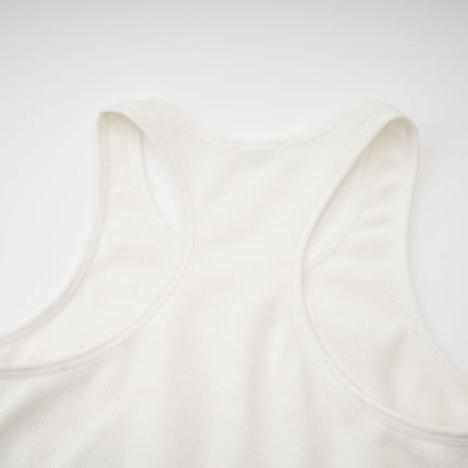 Eleanor White Cotton Cropped Top Racerback V-Neck Elasticated Underband