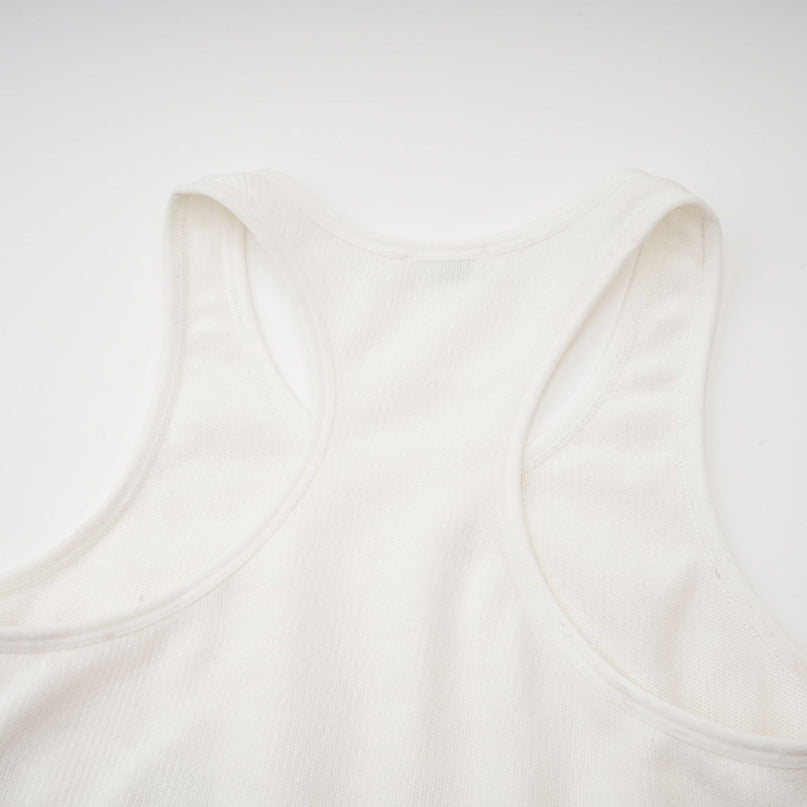 Eleanor White Cotton Cropped Top Racerback V-Neck Elasticated Underband