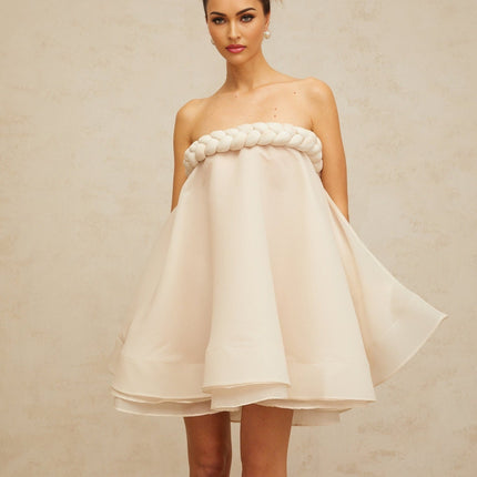 Eleanor White Mini Dress with Braid Detailing and Puff Skirt