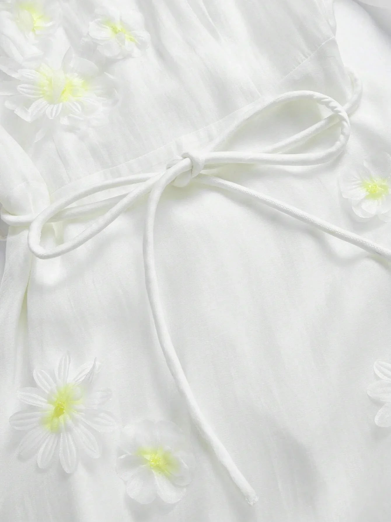 Elegant 3D Daisy Decor Organza Long Sleeve Midi Dress With Vacation Vibe