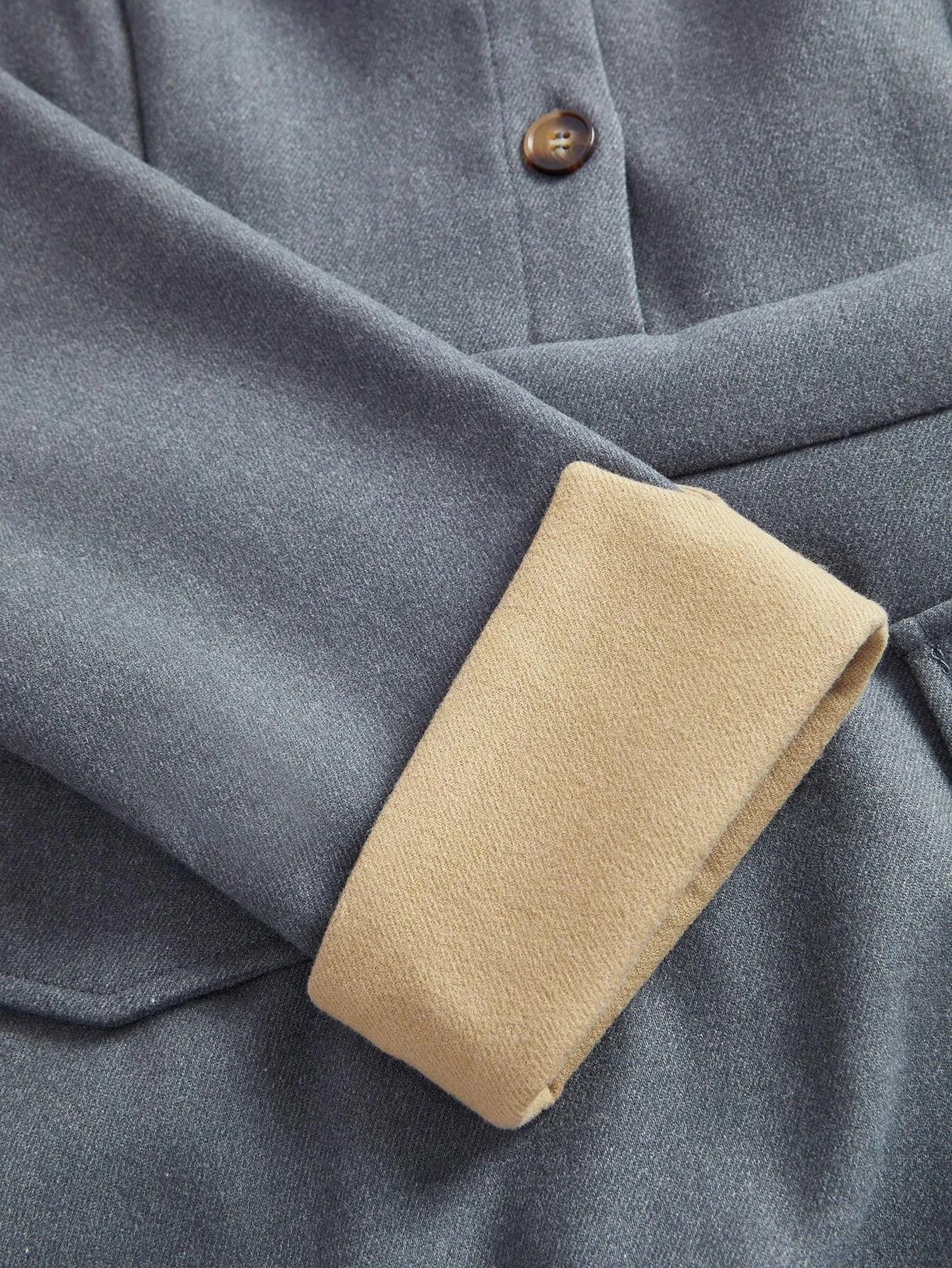 Elegant Contrast Color Faux Pocket Design Woolen Dress With Collar And Sleeve Details For Women