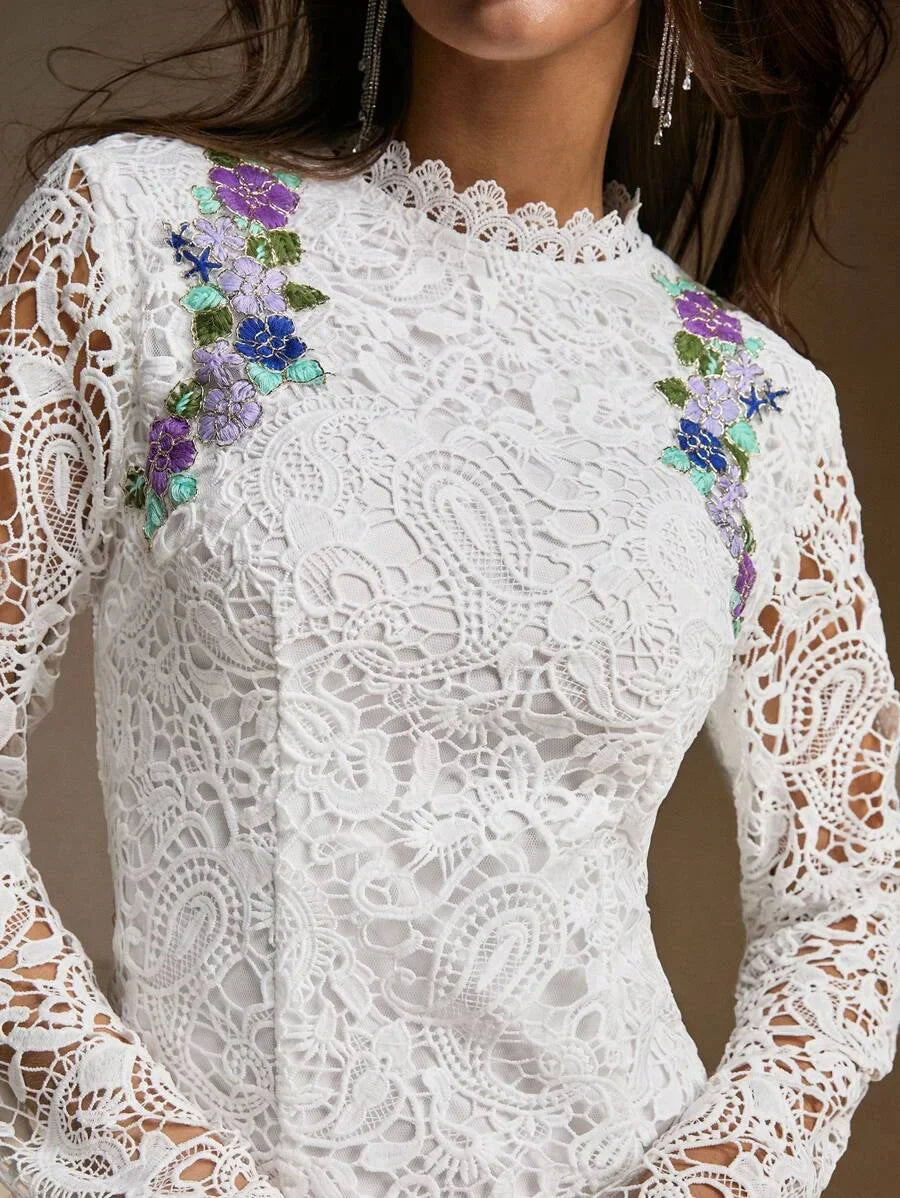 Elegant Embroidered MidLength Dress For Women SpringAutumn