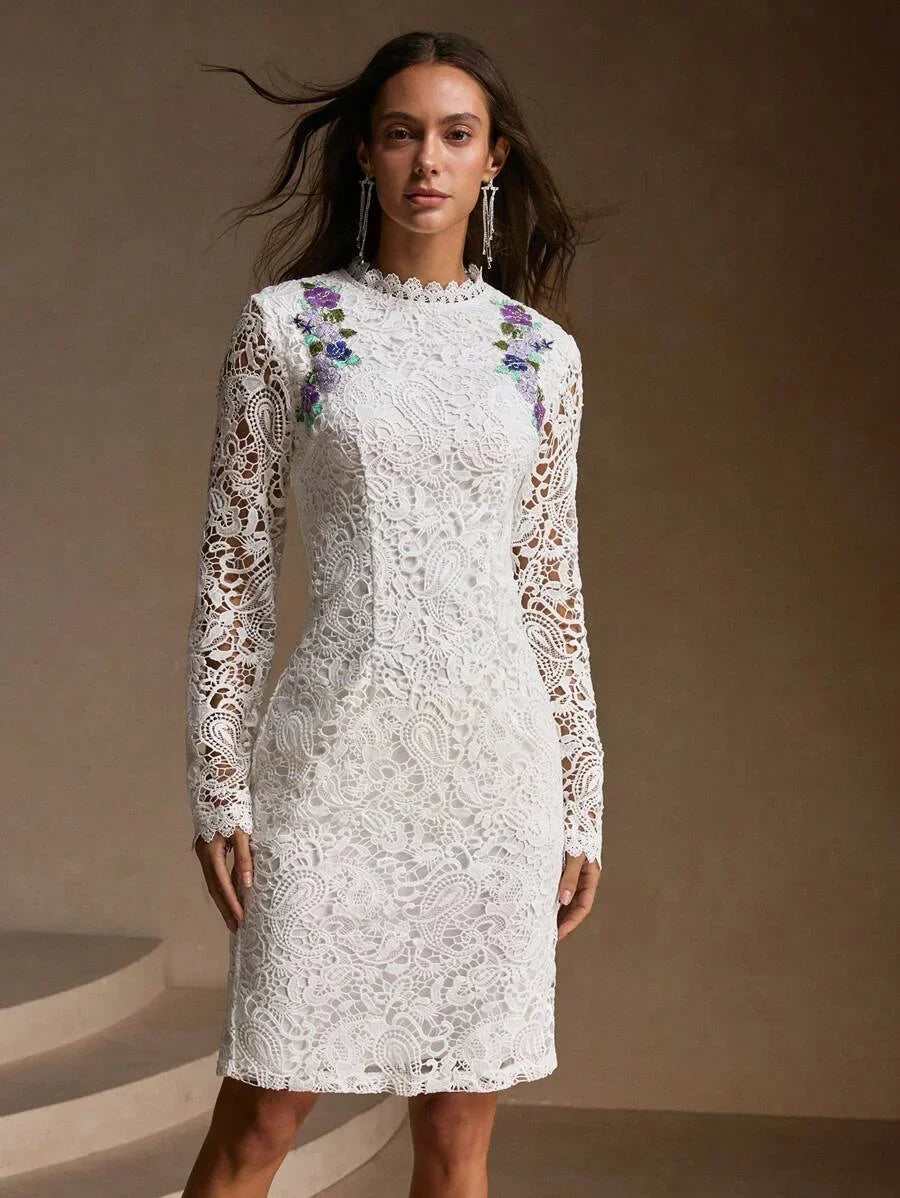 Elegant Embroidered MidLength Dress For Women SpringAutumn