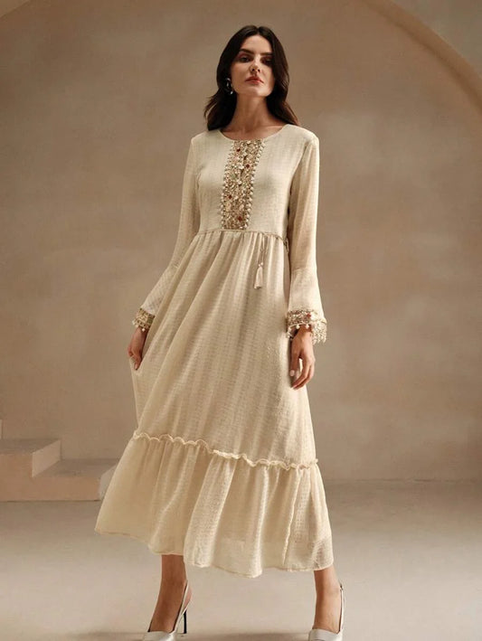 Elegant Embroidery amp Beaded Decor ALine Dress For Women Maxi Women Outfit