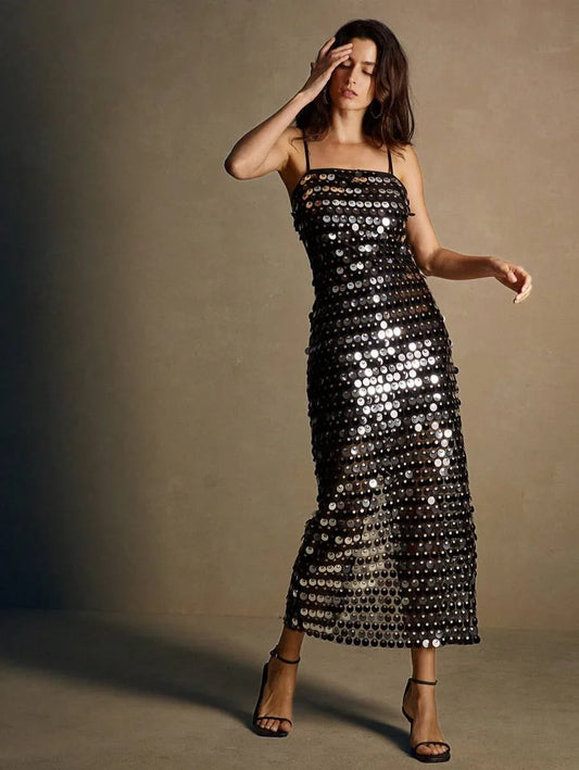 Elegant Fitted Sequined Dress With A Strong Sense Of Design Maxi Women Outfit