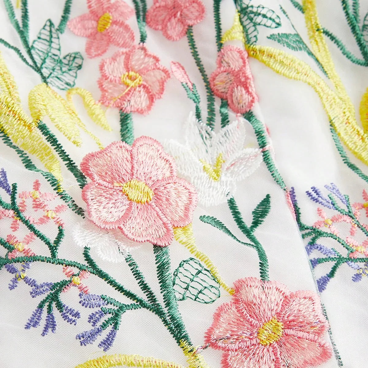 Elegant Floral Embroidered Dress Romantic Long Gown Summer New Years Outfit