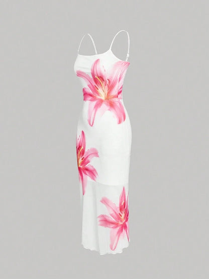 Elegant Floral Print Slip Dress Resort Style Dress Fall DressNew Year Eve DressThanksgiving Women