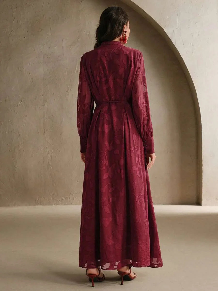 Elegant Floral Print VNeck Lantern Sleeve Cinched Waist Dress Stylish Going Out Festival Spring