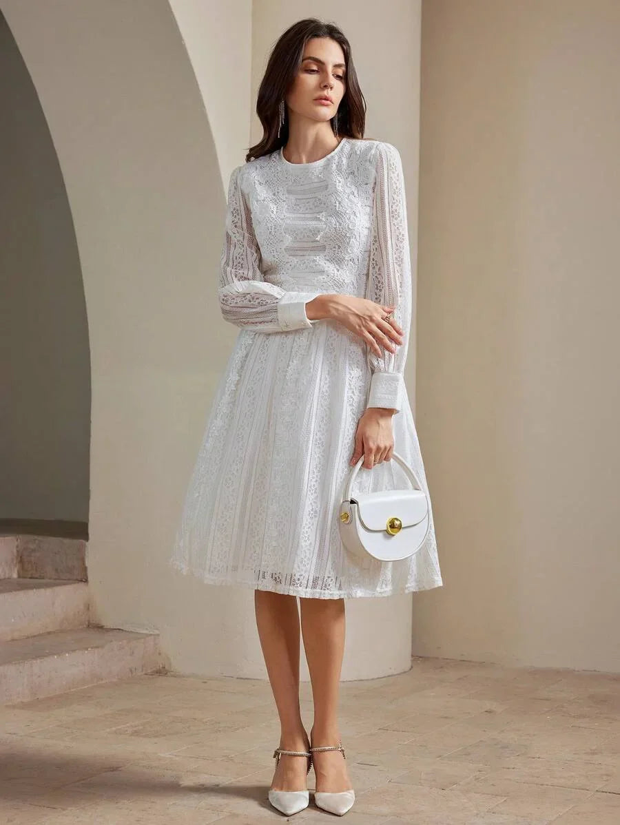 Elegant French Rose Lace Womens Evening Dress Maxi Women Outfit