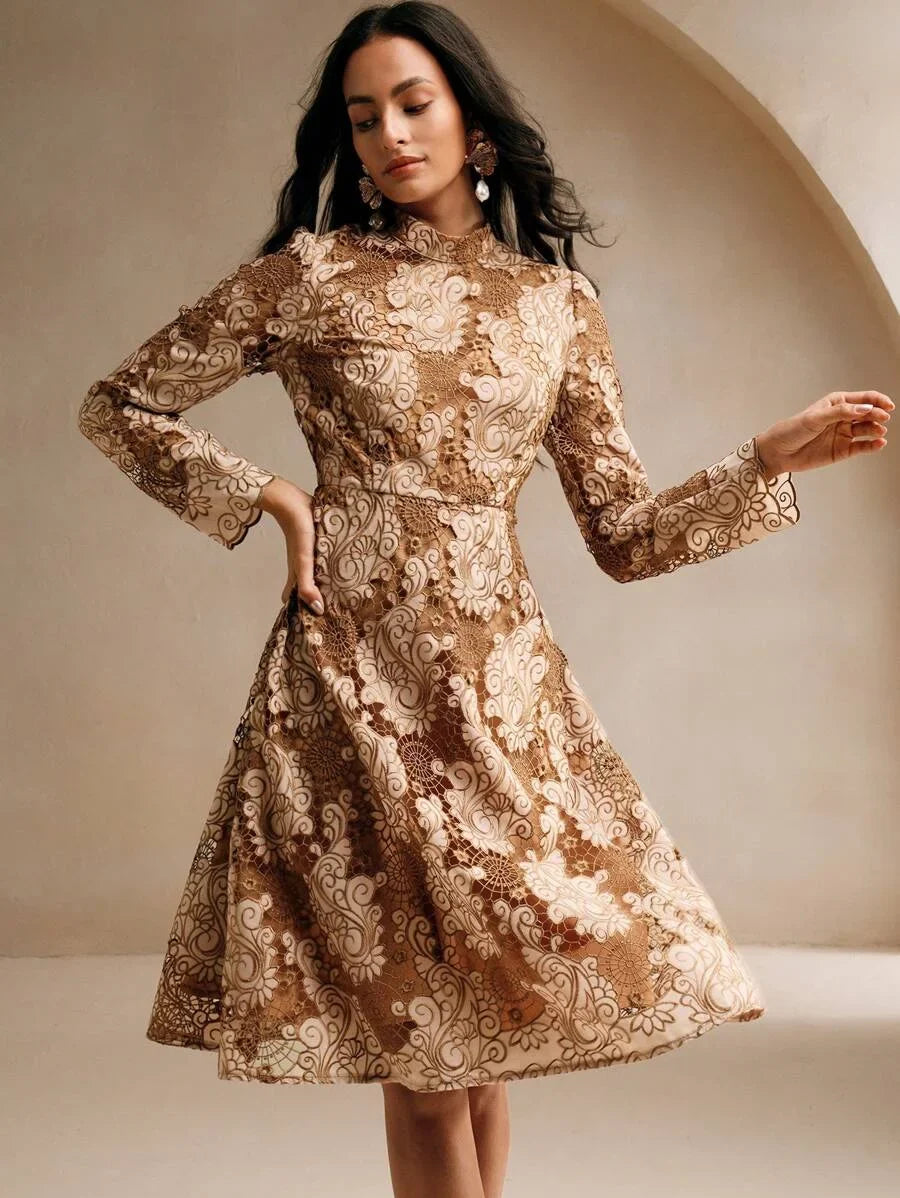 Elegant HollowOut Embroidery Dress Autumn