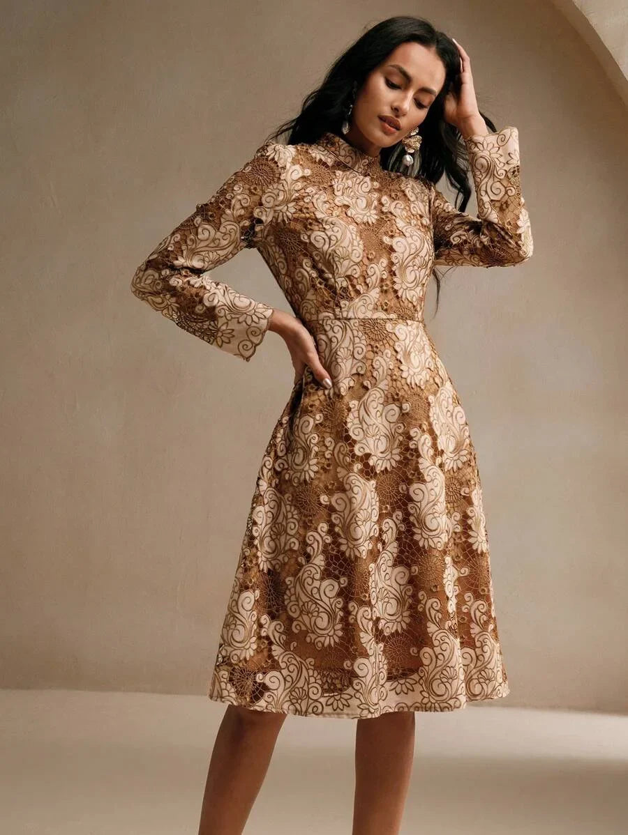 Elegant HollowOut Embroidery Dress Autumn