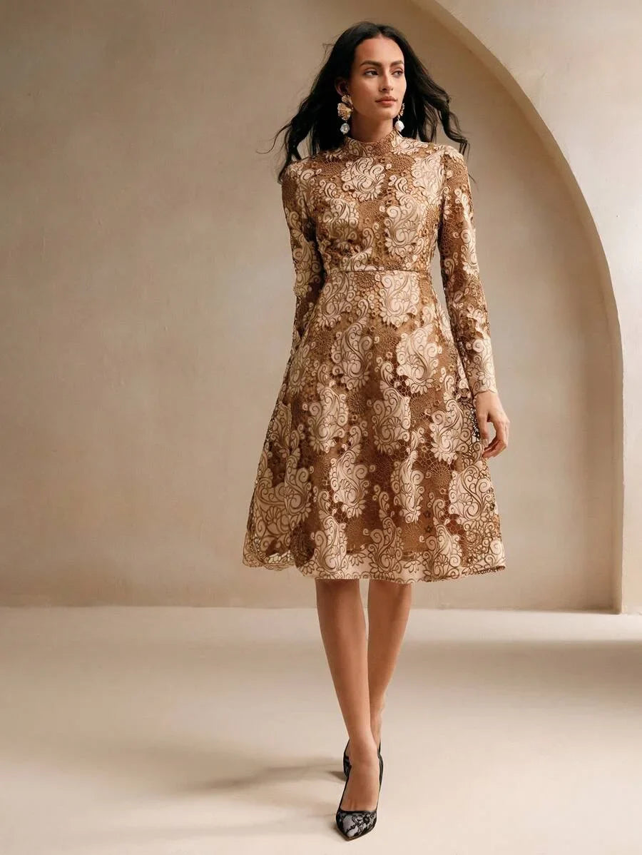 Elegant HollowOut Embroidery Dress Autumn