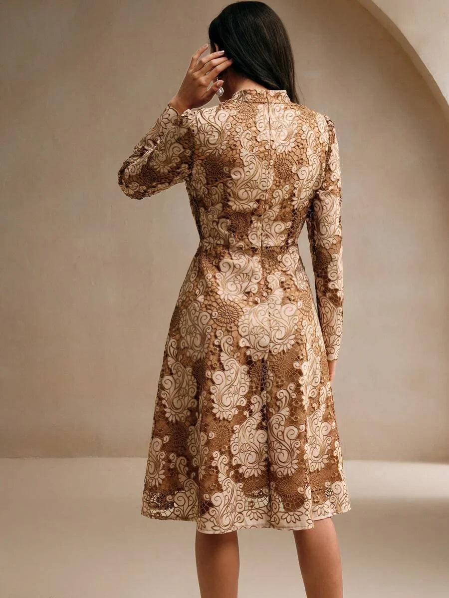 Elegant HollowOut Embroidery Dress Autumn