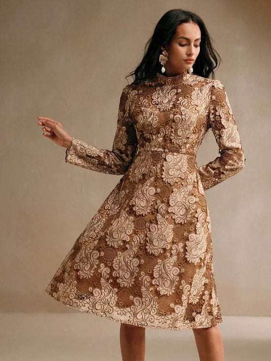 Elegant HollowOut Embroidery Dress Autumn