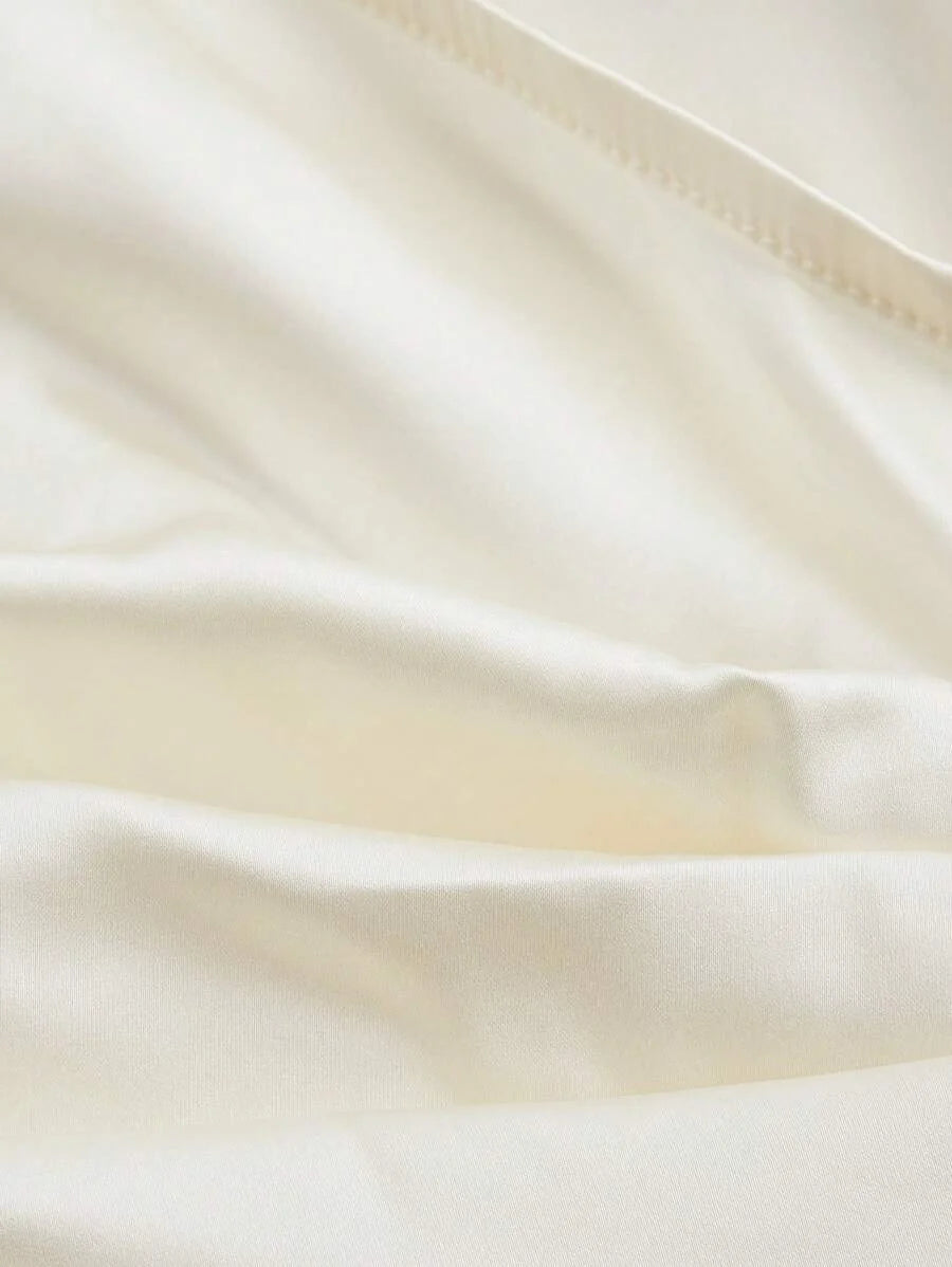 Elegant Ladies Solid Color Lantern Sleeve Wrap Shirt With Ties SpringSummer