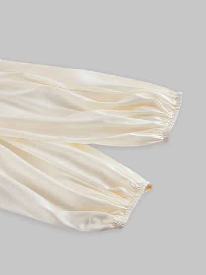 Elegant Ladies Solid Color Lantern Sleeve Wrap Shirt With Ties SpringSummer