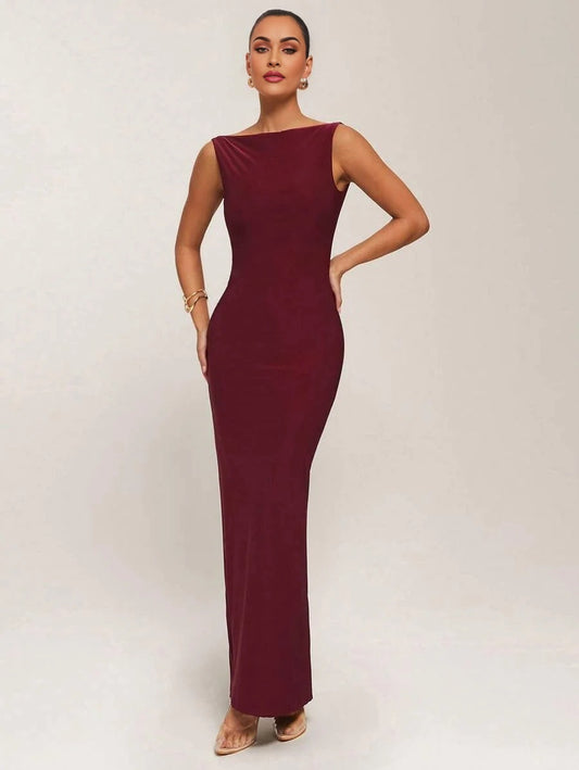 Elegant Plus Size Solid Red Dress Casual Maxi Dresst FormFitting For SpringSummer SexyDresses